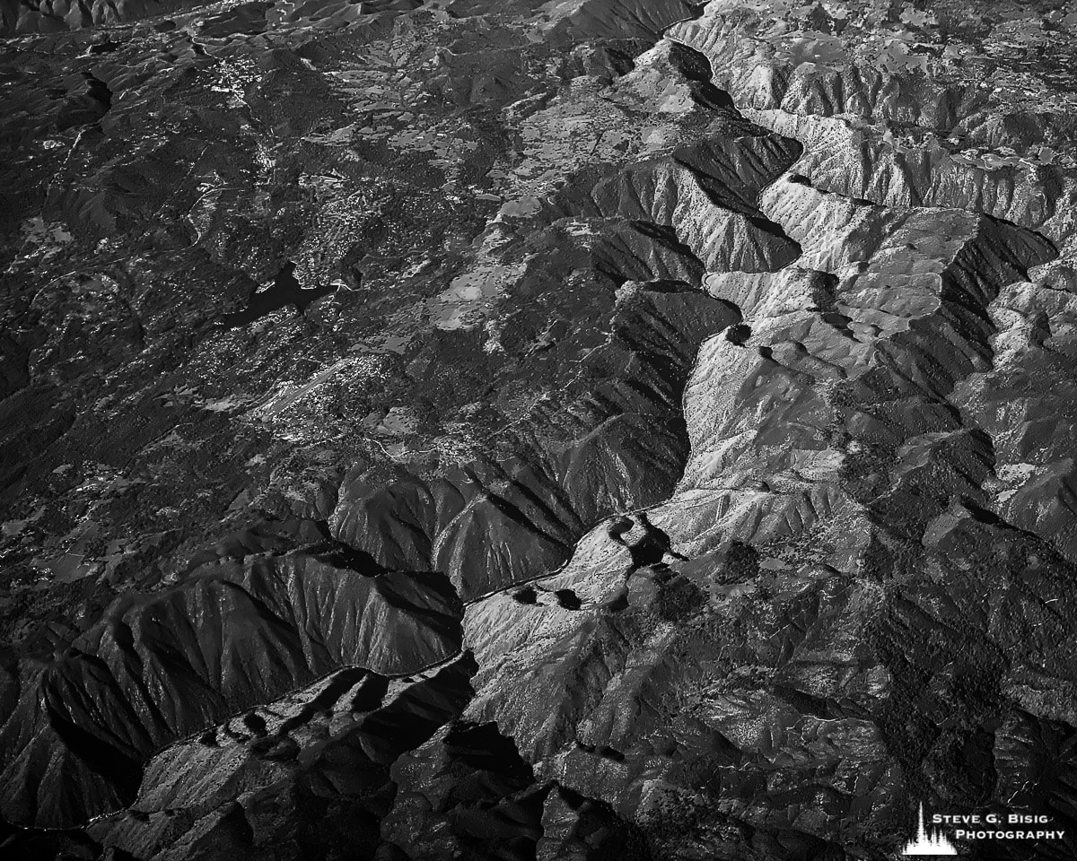 A black and white mobile aerial photograph I took over Southern California.
