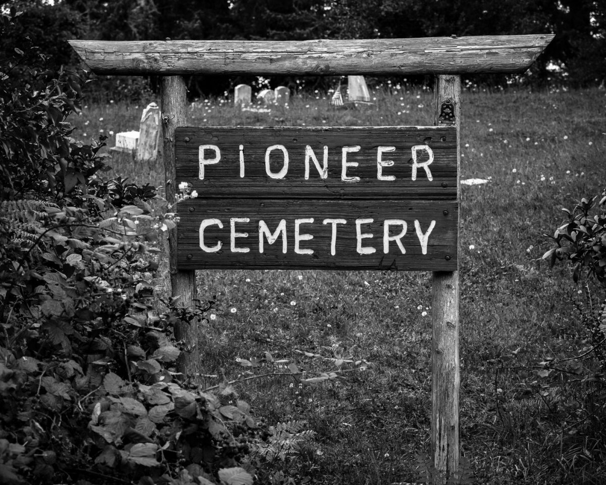 Image 1 of a series of 13 black and white photographs from the Pioneer Cemetery in Bay Canter, Washington.