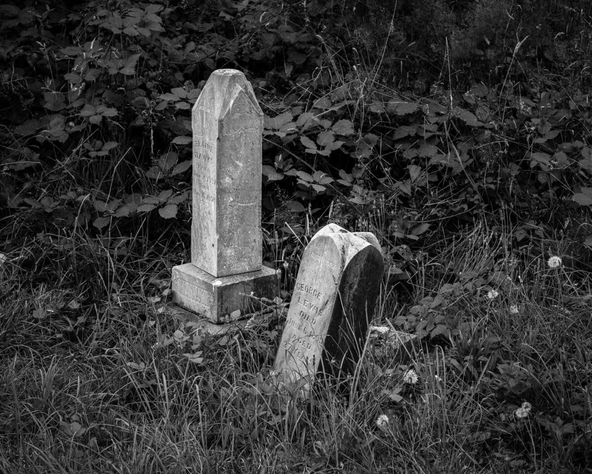 Image 10 of a series of 13 black and white photographs from the Pioneer Cemetery in Bay Canter, Washington.
