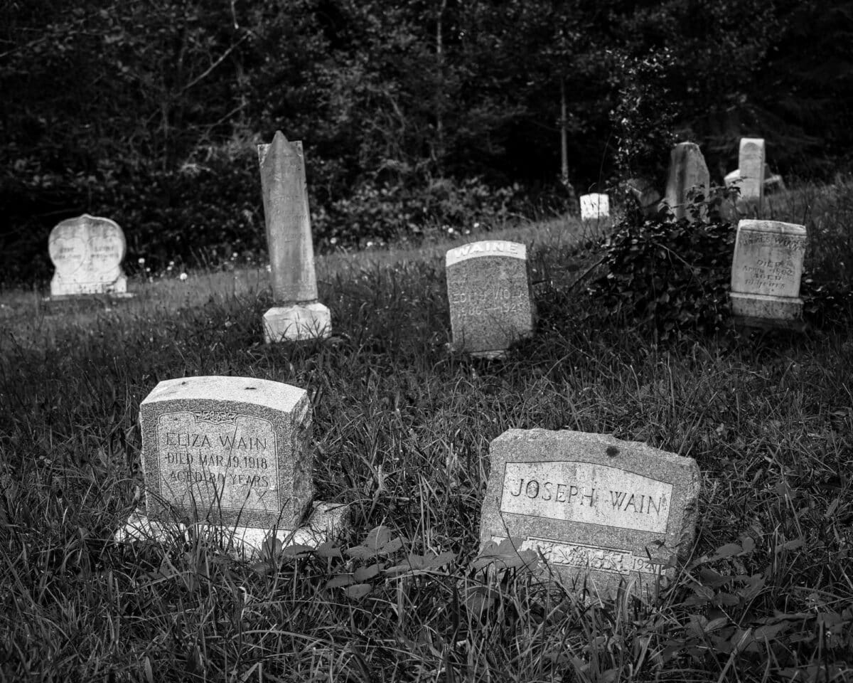 Image 12 of a series of 13 black and white photographs from the Pioneer Cemetery in Bay Canter, Washington.