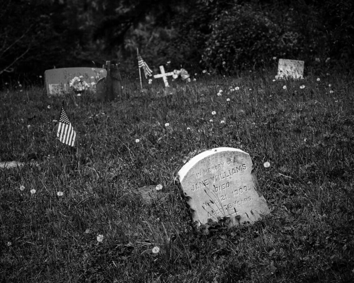 Image 9 of a series of 13 black and white photographs from the Pioneer Cemetery in Bay Canter, Washington.