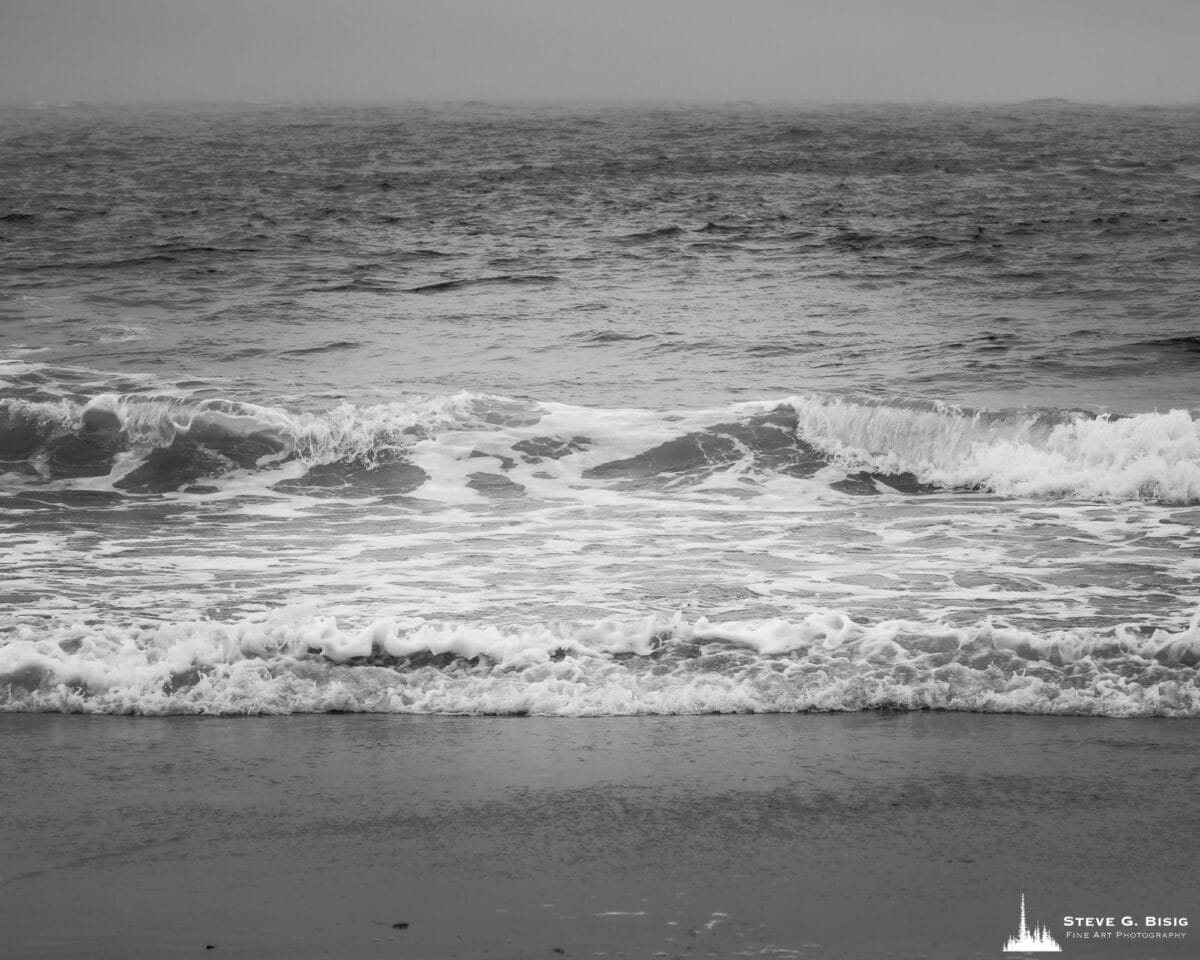 Image 5/8 of a black and white landscape photography project captured along the ocean beach at North Cove, Washington.