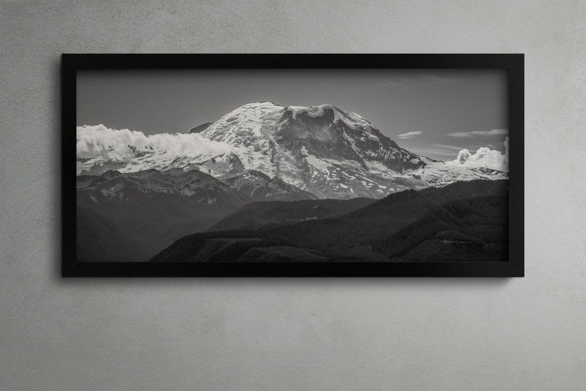 Framed Black and White Photograph of Mt Rainier