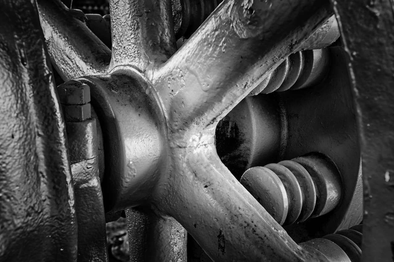 A black and white photograph of the old industrial machinery at Gas Works Park, Seattle, Washington.