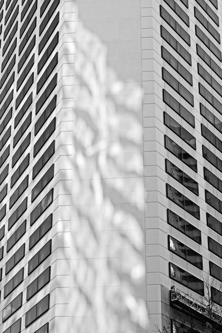 A black and white urban architectural image of downtown Seattle, Washington.
